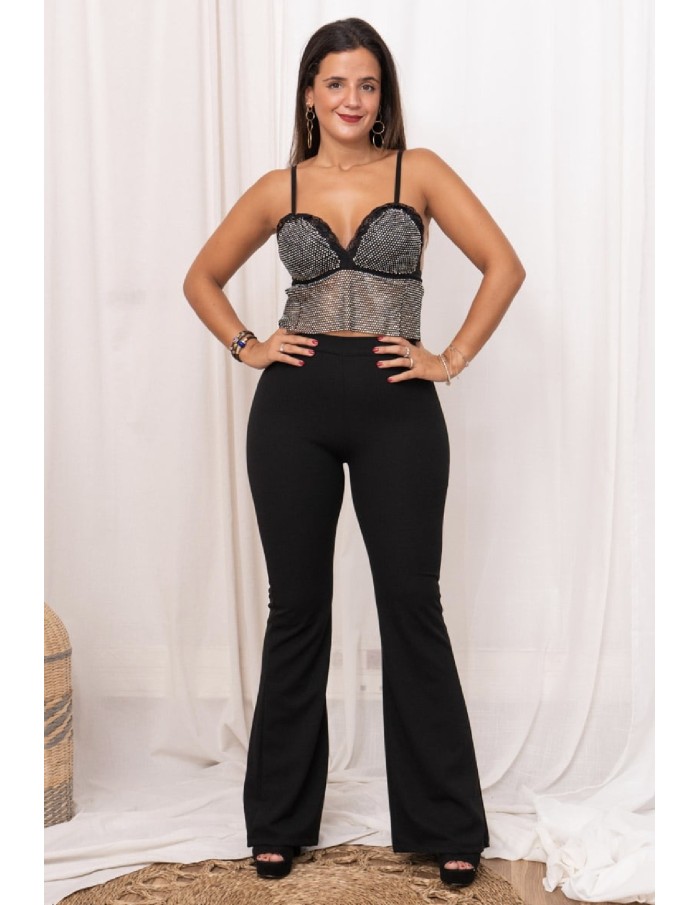 TOP STRASS À BRETELLE DÉCOLTÉ NOIR FEMME - FEMME