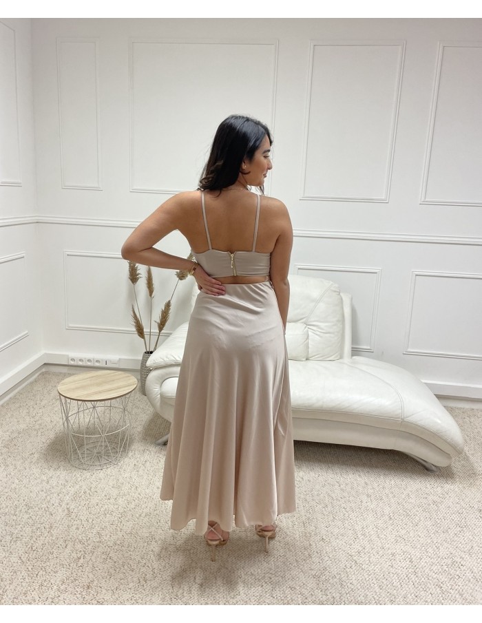 TOP SATIN À BRETELLE BEIGE FEMME - FEMME