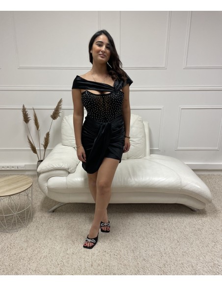 ROBE SATIN BUSTIER NOIR FEMME - FEMME