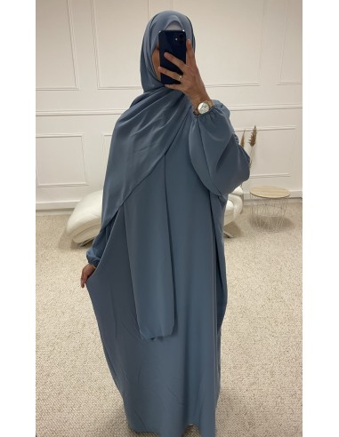 ABAYA AVEC VOILE INTÉGRÉ FEMME BLEU...