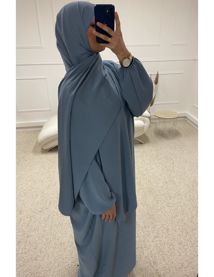 ABAYA AVEC VOILE INTÉGRÉ FEMME BLEU PASTEL MASTOUR - MASTOUR