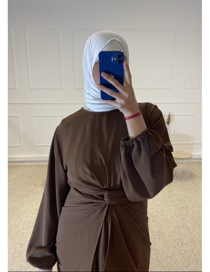 ABAYA AVEC PARÉO À NOUÉ INTÉGRÉ FEMME MARRON MASTOUR - MASTOUR