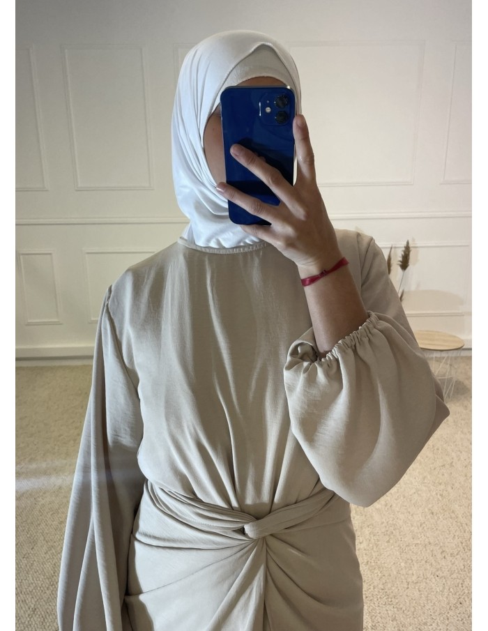 ABAYA AVEC PARÉO À NOUÉ INTÉGRÉ FEMME BEIGE MASTOUR - MASTOUR