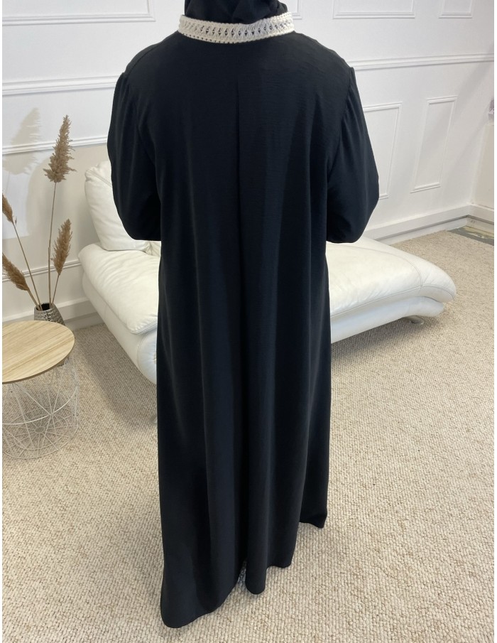 ABAYA MANCHE LONGUE COL V BRODÉ FEMME NOIR MASTOUR - MASTOUR