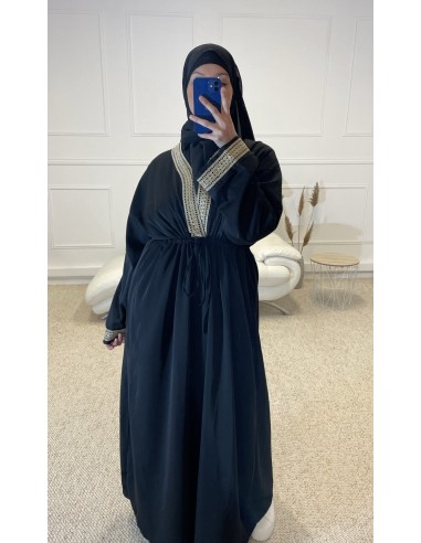 ABAYA CINTRÉ AVEC BRODERIE FEMME NOIR...