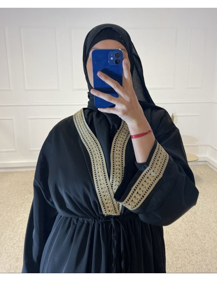 ABAYA CINTRÉ AVEC BRODERIE FEMME NOIR MASTOUR - MASTOUR