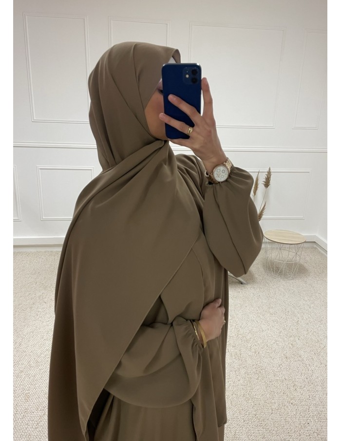 ABAYA AVEC VOILE INTÉGRÉ FEMME TAUPE MASTOUR - MASTOUR