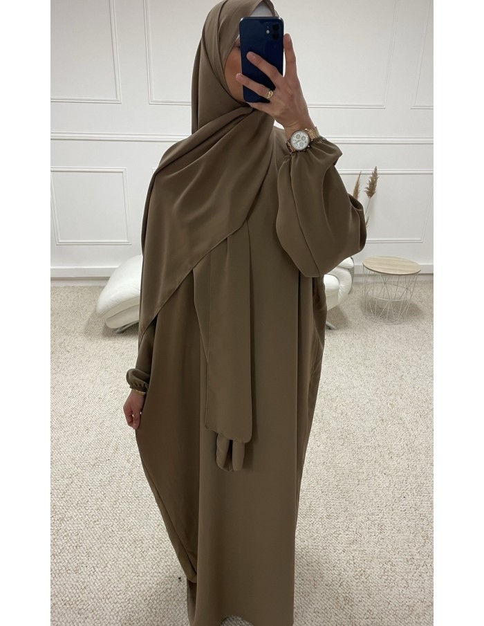 ABAYA AVEC VOILE INTÉGRÉ FEMME TAUPE MASTOUR - MASTOUR