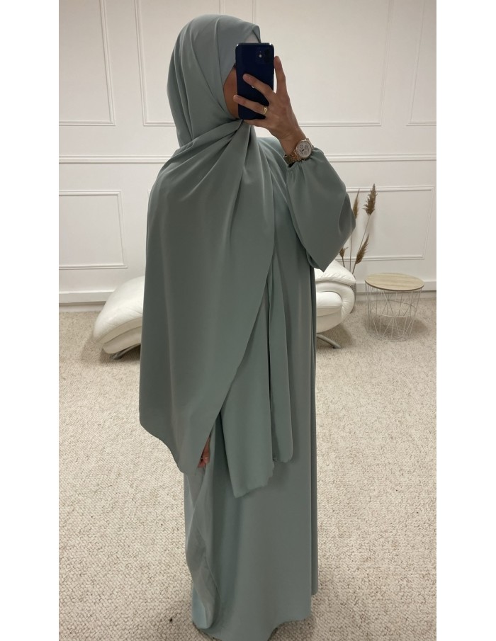 ABAYA AVEC VOILE INTÉGRÉ FEMME VERT D'EAU MASTOUR - MASTOUR