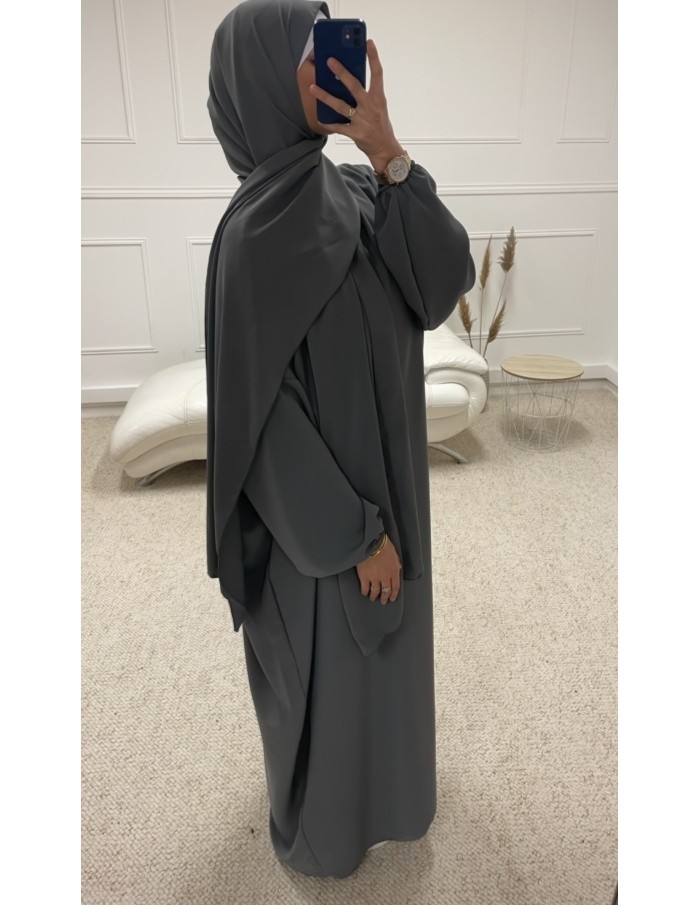 ABAYA AVEC VOILE INTÉGRÉ FEMME GRIS MASTOUR - MASTOUR