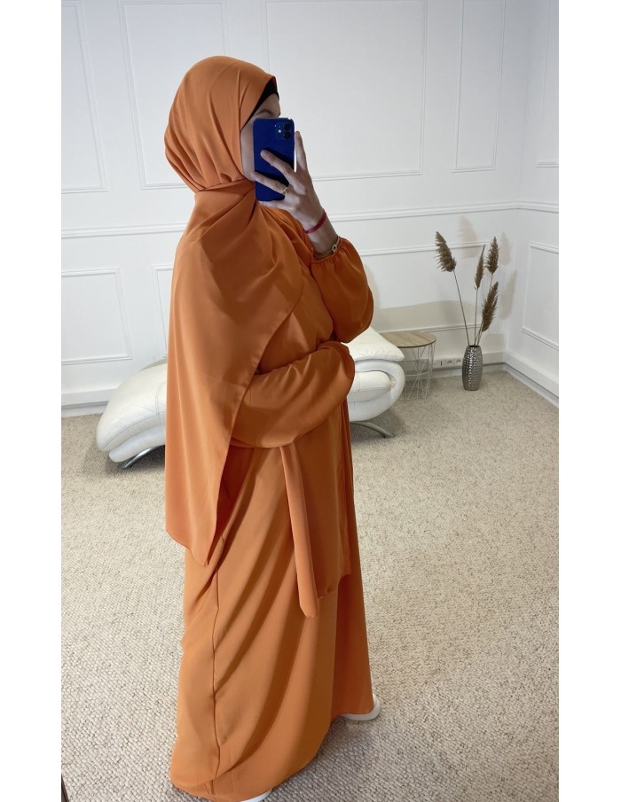 ABAYA AVEC VOILE INTÉGRÉ FEMME ORANGE MASTOUR - MASTOUR