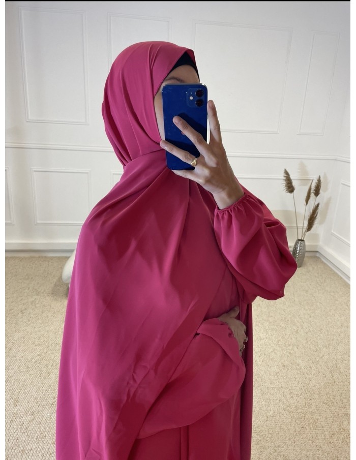 ABAYA AVEC VOILE INTÉGRÉ FEMME ROSE FUSHIA MASTOUR - MASTOUR