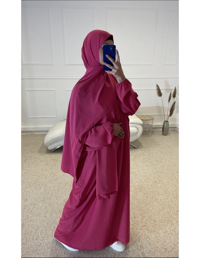 ABAYA AVEC VOILE INTÉGRÉ FEMME ROSE FUSHIA MASTOUR - MASTOUR