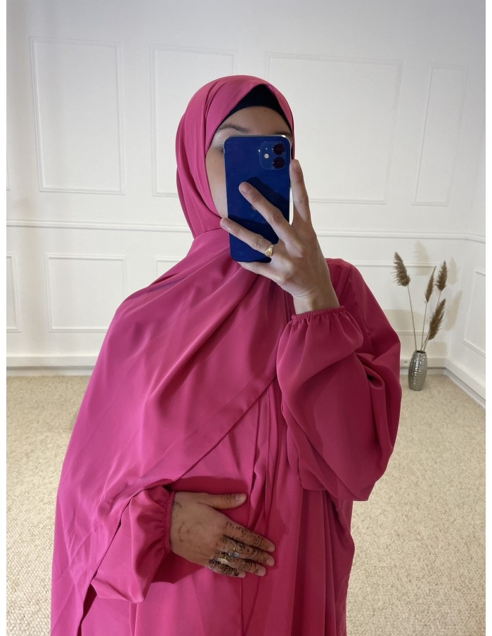 ABAYA AVEC VOILE INTÉGRÉ FEMME ROSE FUSHIA MASTOUR - MASTOUR