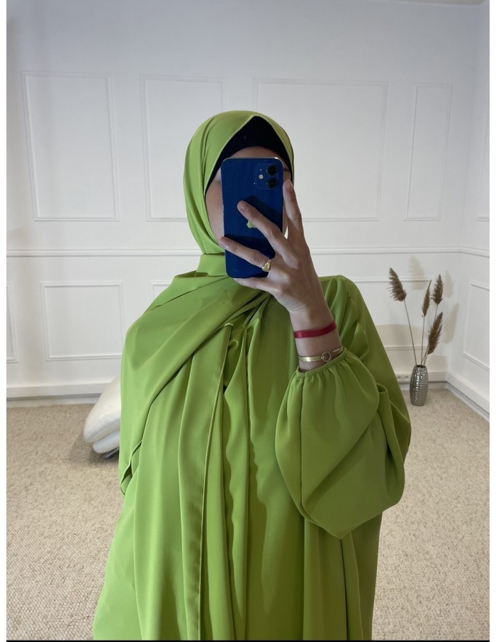 ABAYA AVEC VOILE INTÉGRÉ FEMME VERT CLAIR MASTOUR - MASTOUR