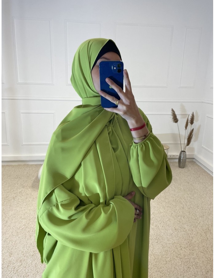 ABAYA AVEC VOILE INTÉGRÉ FEMME VERT CLAIR MASTOUR - MASTOUR