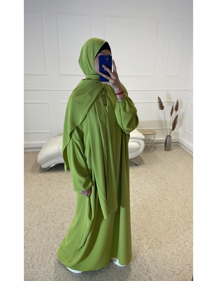 ABAYA AVEC VOILE INTÉGRÉ FEMME VERT CLAIR MASTOUR - MASTOUR