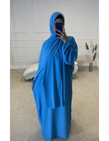 ABAYA AVEC VOILE INTÉGRÉ FEMME BLEU...