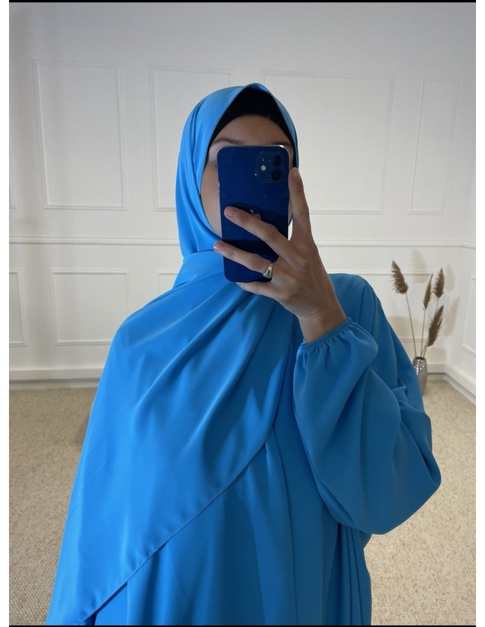 ABAYA AVEC VOILE INTÉGRÉ FEMME BLEU CIEL MASTOUR - MASTOUR