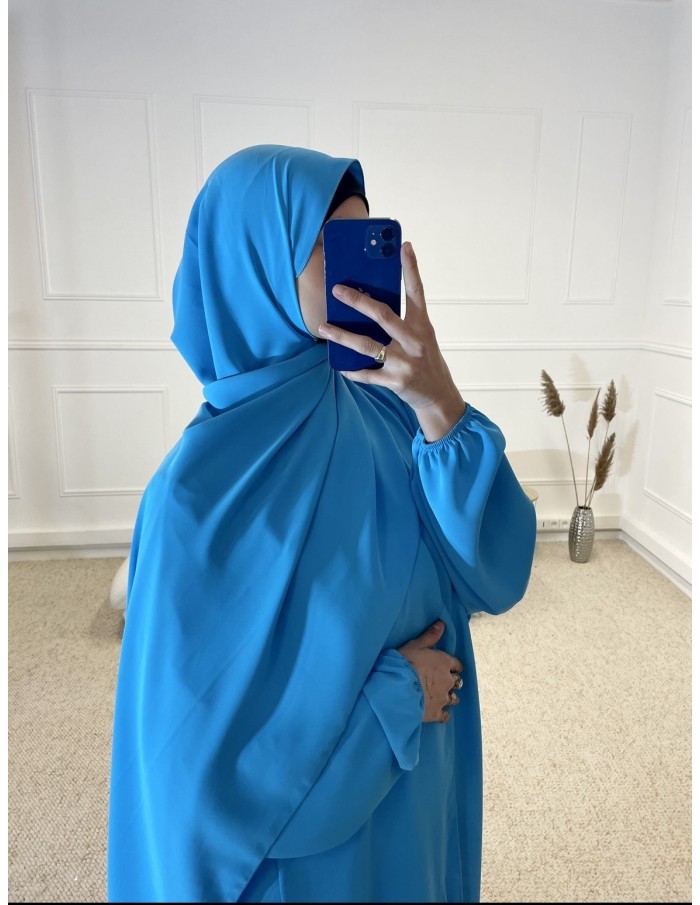 ABAYA AVEC VOILE INTÉGRÉ FEMME BLEU CIEL MASTOUR - MASTOUR