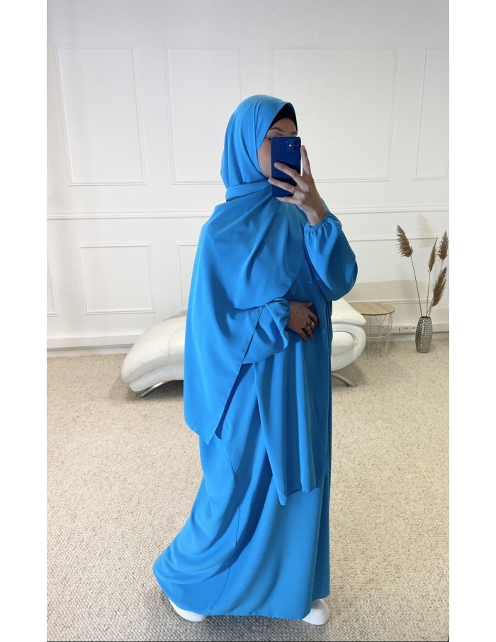 ABAYA AVEC VOILE INTÉGRÉ FEMME BLEU CIEL MASTOUR - MASTOUR
