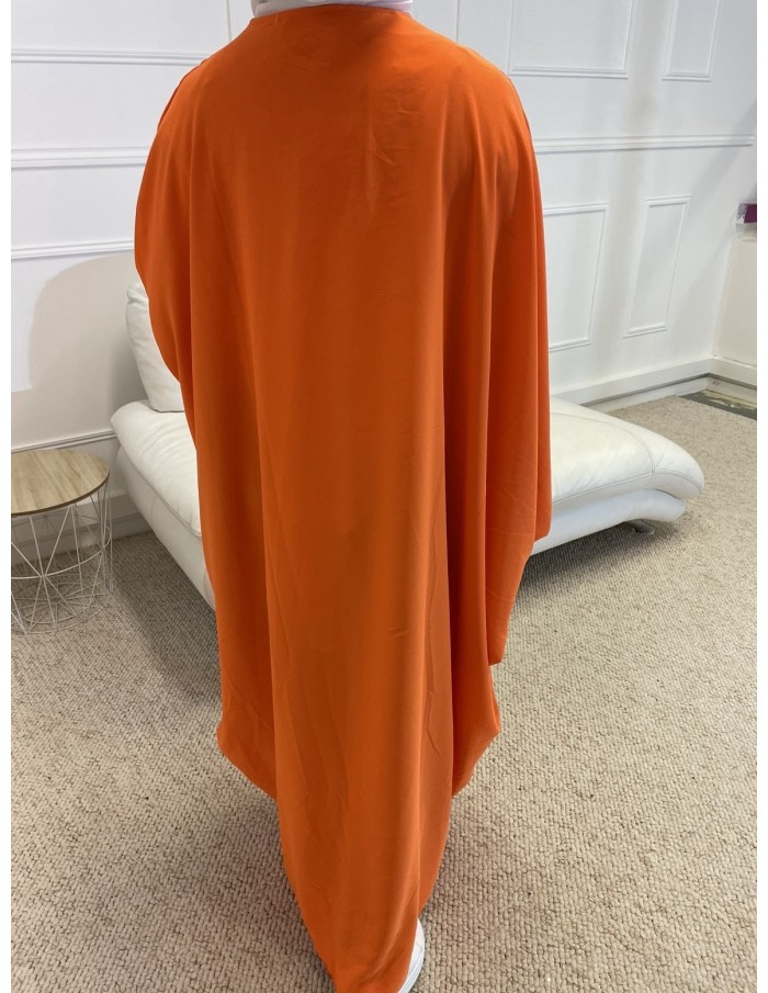 ABAYA MANCHE LONGUE AVEC BRODERIE FEMME ORANGE MASTOUR - MASTOUR