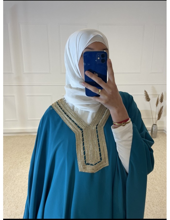 ABAYA MANCHE LONGUE AVEC BRODERIE FEMME BLEU MASTOUR - MASTOUR