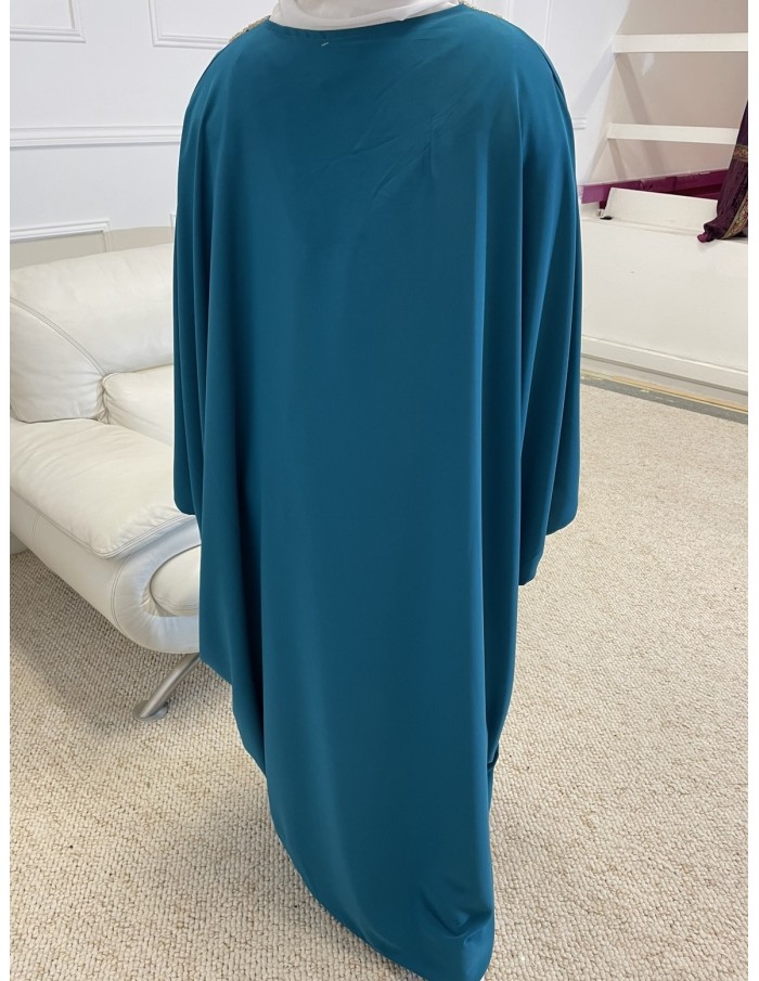 ABAYA MANCHE LONGUE AVEC BRODERIE FEMME BLEU MASTOUR - MASTOUR