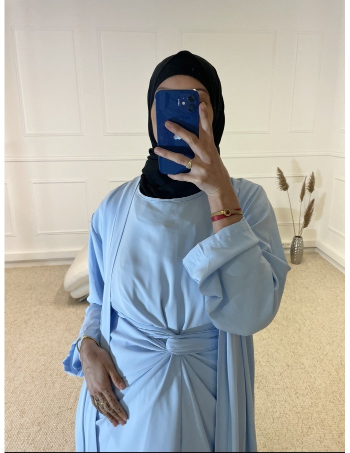 ABAYA KIMONO 3 PIÈCES FEMME BLEU CLAIR MASTOUR - MASTOUR