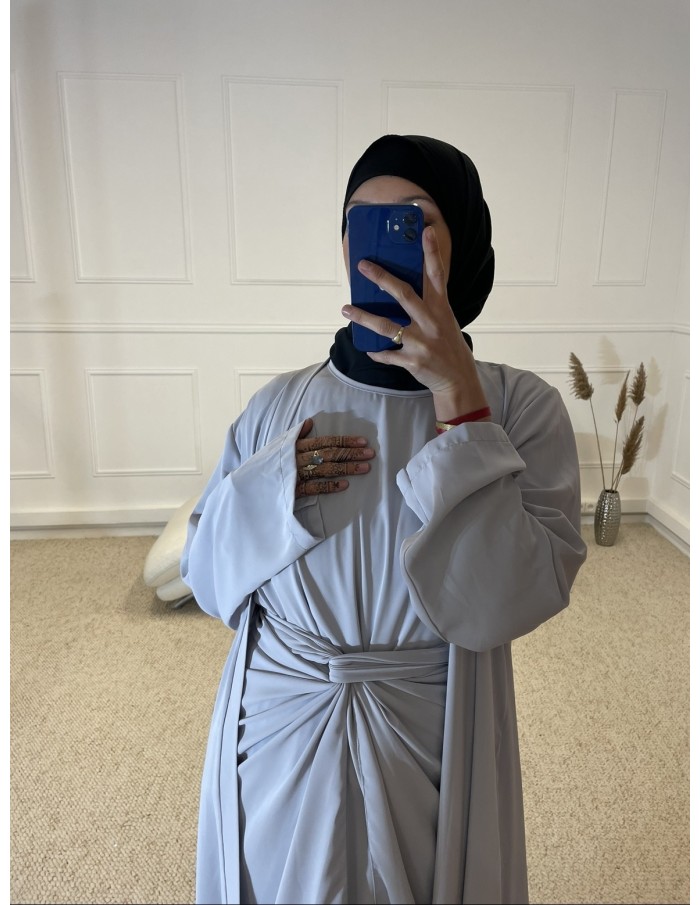 ABAYA KIMONO 3 PIÈCES FEMME GRIS CLAIR MASTOUR - MASTOUR
