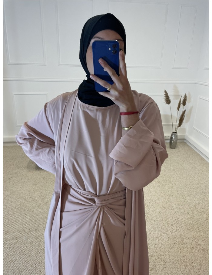 ABAYA KIMONO 3 PIÈCES FEMME ROSE PALE - MASTOUR