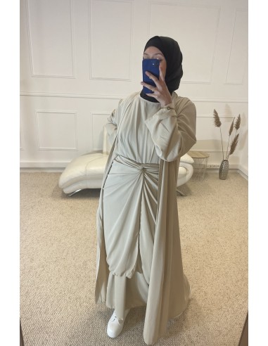 ABAYA KIMONO 3 PIÈCES FEMME BEIGE