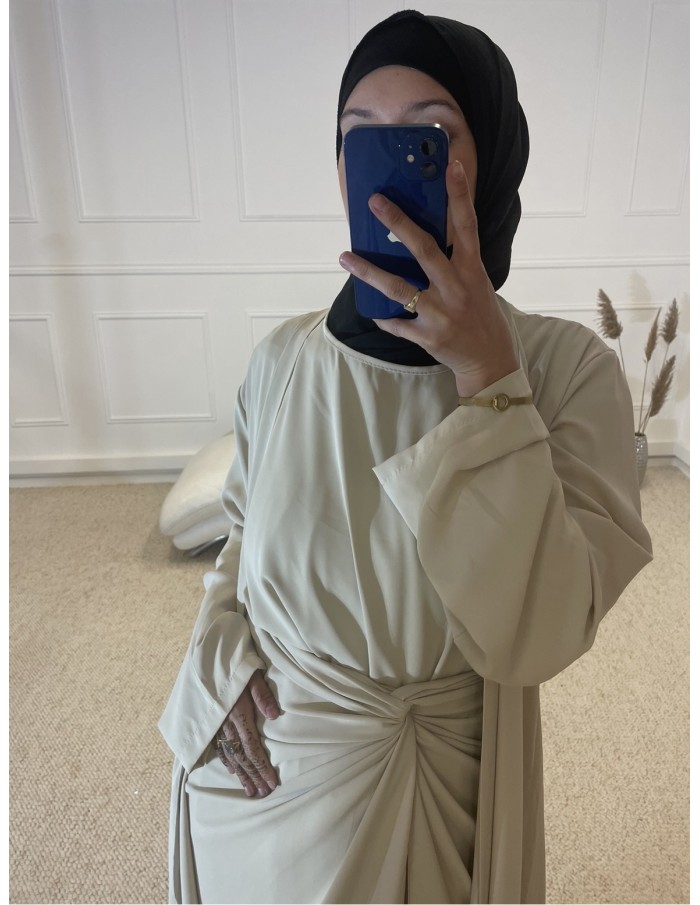 ABAYA KIMONO 3 PIÈCES FEMME BEIGE - MASTOUR