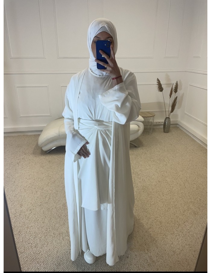 ABAYA KIMONO 3 PIÈCES FEMME BLANC - MASTOUR