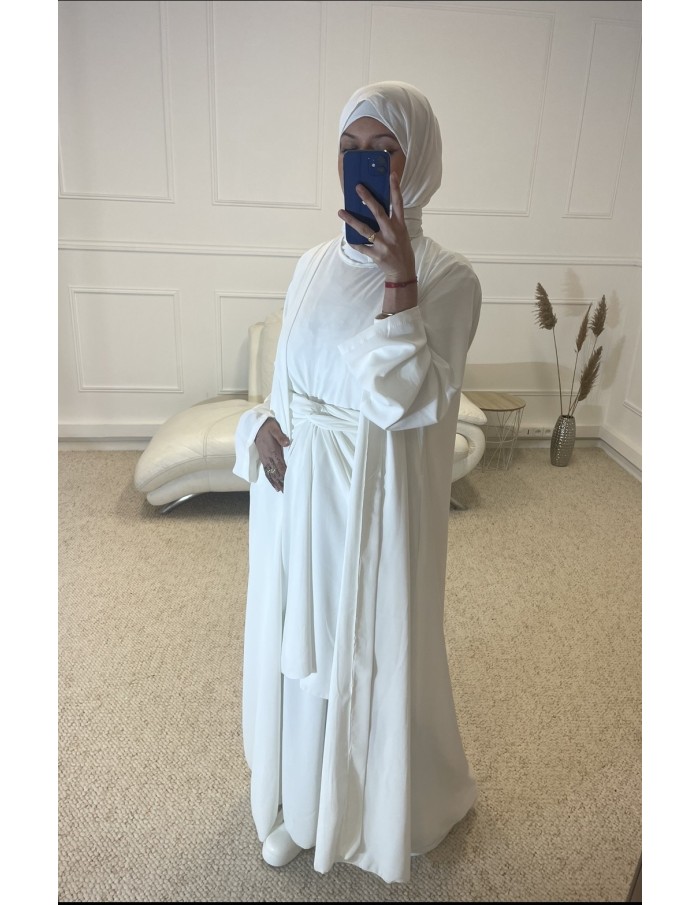 ABAYA KIMONO 3 PIÈCES FEMME BLANC - MASTOUR