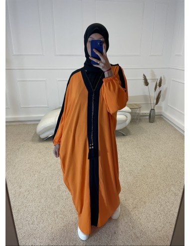 ABAYA LONGUE À BANDE FEMME ORANGE