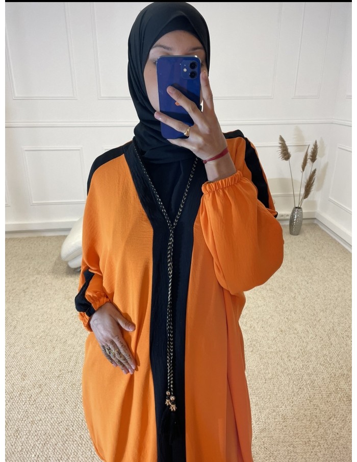 ABAYA LONGUE À BANDE FEMME ORANGE - MASTOUR