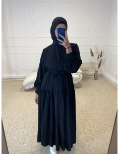 ABAYA LONGUE PLISSÉ FEMME NOIR