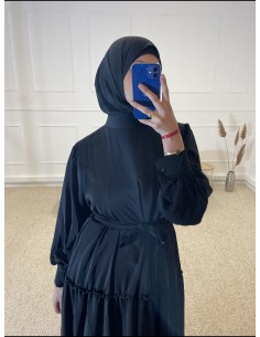 ABAYA LONGUE PLISSÉ FEMME NOIR 2