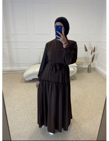 ABAYA LONGUE PLISSÉ FEMME MARRON
