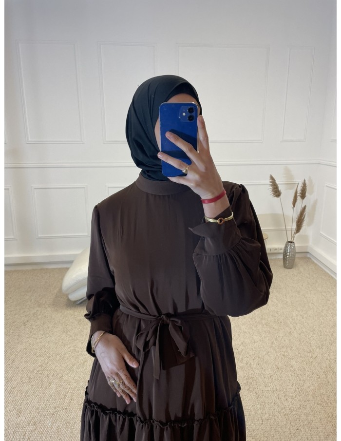 ABAYA LONGUE PLISSÉ FEMME MARRON - MASTOUR