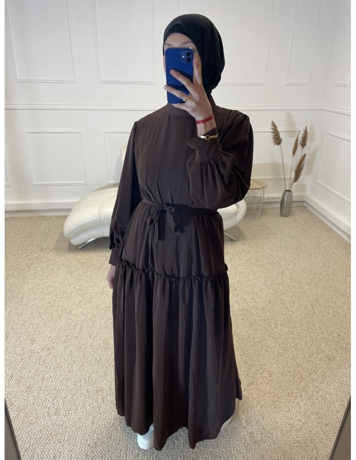 ABAYA LONGUE PLISSÉ FEMME MARRON - MASTOUR