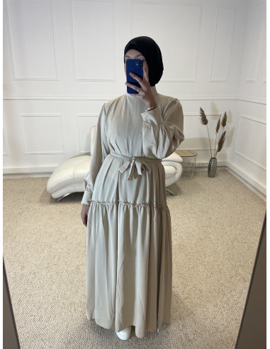 ABAYA LONGUE PLISSÉ FEMME BEIGE