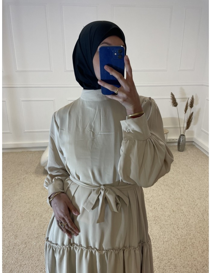 ABAYA LONGUE PLISSÉ FEMME BEIGE - MASTOUR