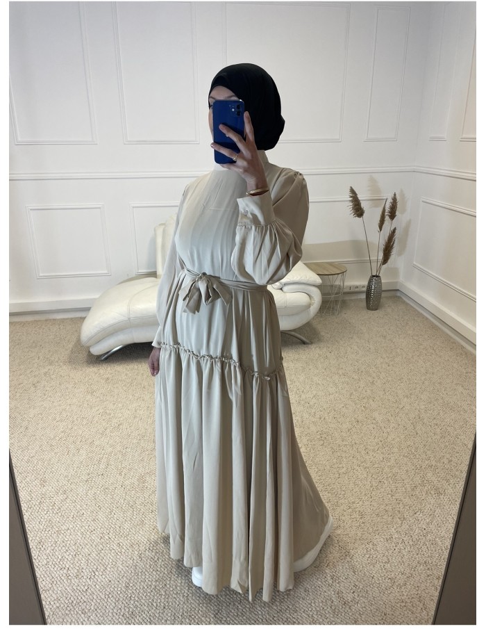 ABAYA LONGUE PLISSÉ FEMME BEIGE - MASTOUR