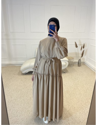 ABAYA LONGUE PLISSÉ FEMME TAUPE
