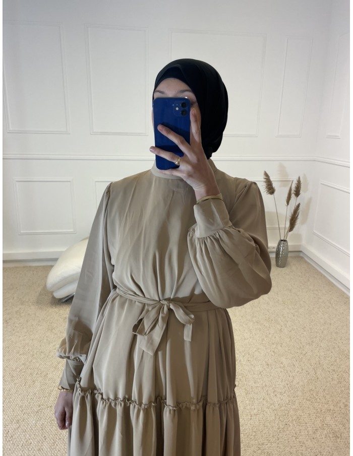 ABAYA LONGUE PLISSÉ FEMME TAUPE - MASTOUR