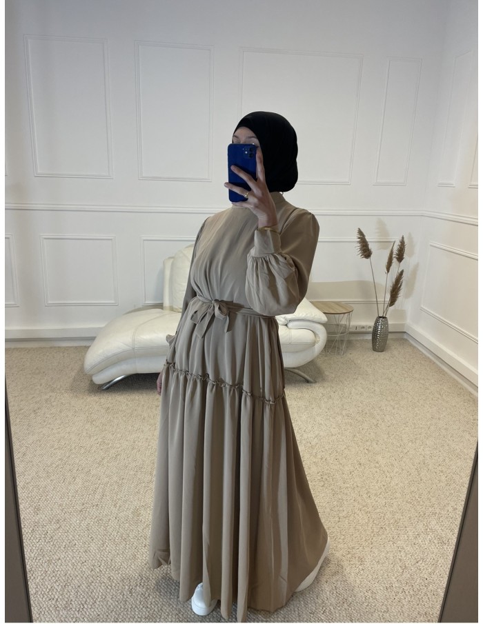 ABAYA LONGUE PLISSÉ FEMME TAUPE - MASTOUR