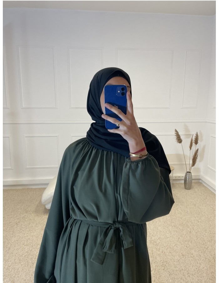 ABAYA LONGUE COL ROND CINTRÉ FEMME KAKI - MASTOUR