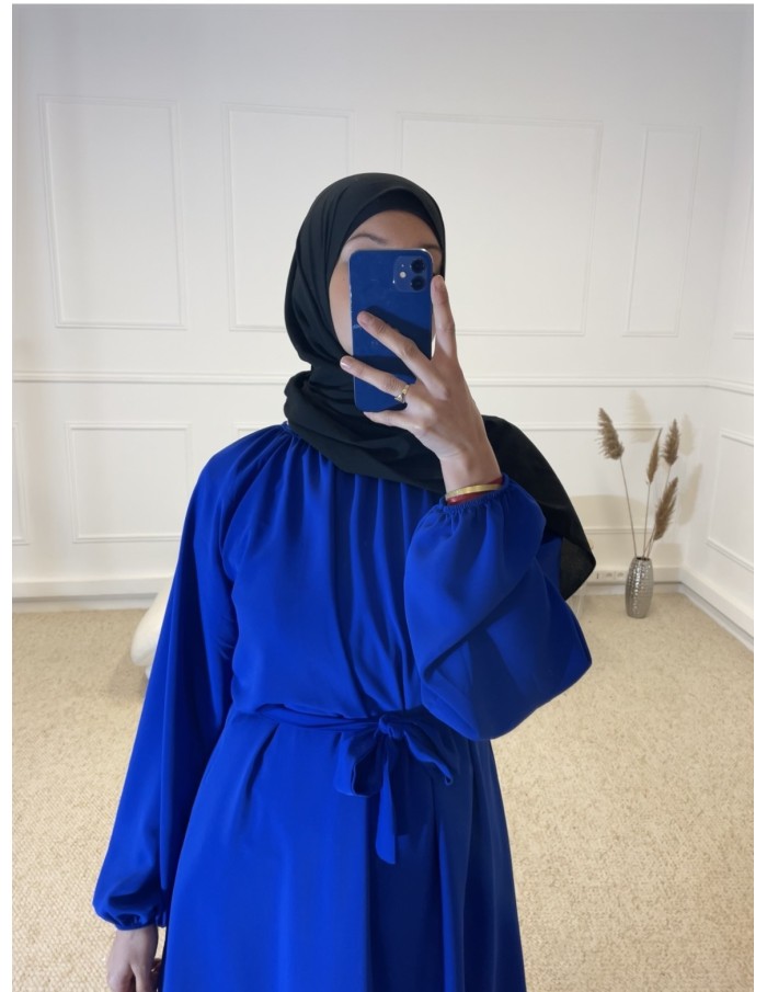 ABAYA LONGUE COL ROND CINTRÉ FEMME BLEU ROI - MASTOUR